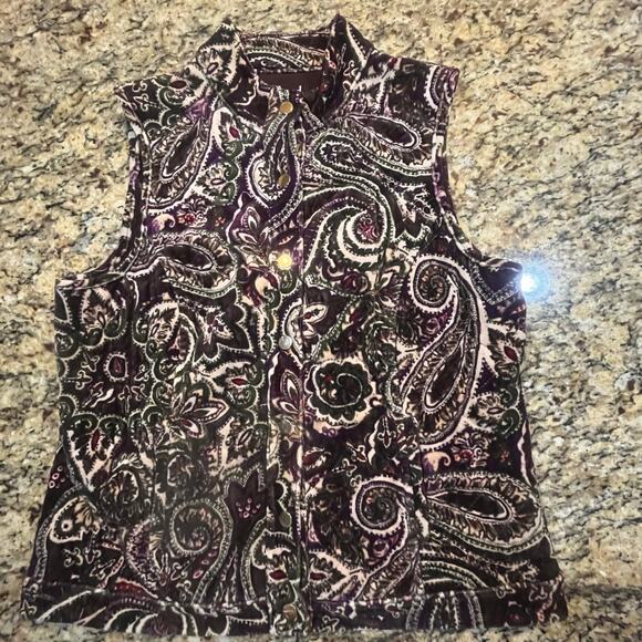Charter Club‎ Women's Large Relaxed Purple/ Brown  Velour Paisley Vest - Picture 2 of 6
